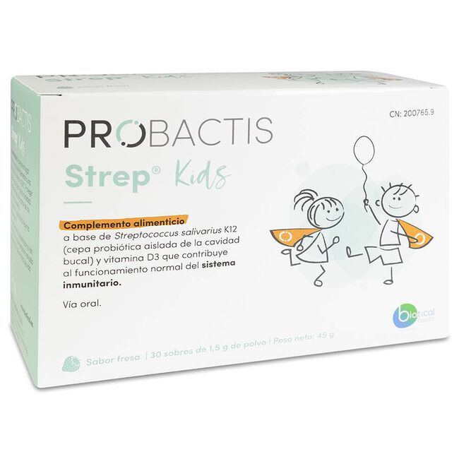 PROBACTIS Strep Kids® - probiótico oral 30 sobres para niños - sabor fresa  - con vitamina D : : Salud y cuidado personal
